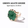 Elegante natuurlijke groene agaat geode open ring met goudkleurige grillige rand - Groene Agaat Geode