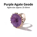 Verstelbare natuurlijke paarse agaatgeode ring met elegant vergulde randontwerp - Paarse Agaat Geode