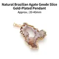Natürlicher brasilianischer Achat-Geoden-Anhänger mit Goldrand 20-40mm - Brasilianische Achat Geode Scheibe Gold Anhänger (Kupfer) / Naturfarbe (Goldrand)