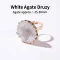 Natuurlijke witte agaat druzy geode ring met verstelbare vergulde band voor dames - Witte Agaat Geode