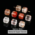 Hoogwaardige 8mm natuurlijke vierkante goudrutielkwarts kralen voor DIY sieraden maken - Vierkante Stijl (JDXFK24-75) / 1 Stuk (Ca. 8mm) / Natuurlijke Super Seven