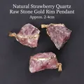 Pendentif en quartz fraise naturel avec bords dorés, forme irrégulière brute 2-4cm - Pendentif en Quartz Fraise Naturel Bordé d'Or / Fraise