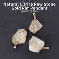 Pendentif en pierre de citrine naturelle avec bordure dorée pour la création de bijoux - Pendentif en Citrine Naturelle Bordé d'Or / Jaune