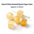 Natuurlijke gele hematoïde kwartskristallen kubuskralen 8-10mm voor DIY-sieraden - Vierkante Stijl (JDXFK24-75) / 1 Stuk (ca. 8-10mm) / Natuurlijk geel hematoïde kwarts