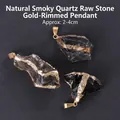 Pendentif artisanal en quartz fumé naturel avec bordure plaquée or élégante, 2-4 cm - Pendentif en Quartz Fumé Naturel Bordé d'Or / Marron