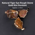 Pendentif en pierre brute d'œil de tigre naturelle avec bords dorés pour bijoux - Pendentif en Oeil de Tigre Naturel Bordé d'Or / Beige