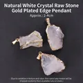 Pendentif en cristal blanc naturel brut avec bords irréguliers dorés, taille 2-4cm - Pendentif Pierre Brute Bordure Dorée / Cristal blanc