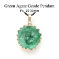 Pendentif géode de druse d'agate verte naturelle de haute qualité, bord doré, 20-30mm - Pendentif Géode / Agate Verte