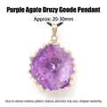 Pendentif géode d'agate violette naturelle bord doré, druse de cristal 20-30mm - Pendentif Géode / Agate Violette