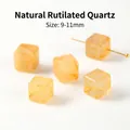 Natuurlijke gouden rutielkwarts kubuskralen voor DIY sieraden maken, maat 9-11mm - Vierkante Stijl (JDXFK24-75) / 1 Stuk (9-11mm) / Natuurlijk Gouden Rutilated Kwarts