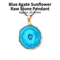 Pendentif tournesol en tranche d'agate bleue naturelle avec bordure dorée et cordon noir - Pendentif Tranche de Pierre Brute d'Agate Tournesol (Cuivre) / Bleu