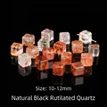 Natuurlijke goud-zwart rutielkwarts kubuskralen, ca. 10-12 mm voor doe-het-zelf sieraden - Vierkante Stijl (JDXFK24-75) / 1 Stuk (Groot 10-12mm) / Natuurlijke Super Seven