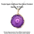 Pendentif tranche d'agate violette naturelle avec bordure dorée sur un cordon noir - Pendentif Tranche de Pierre Brute d'Agate Tournesol (Cuivre) / Violet