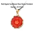 Pendentif tranche de agate rouge tournesol avec bordure dorée sur cordon noir, 20-35mm - Pendentif Tranche de Pierre Brute d'Agate Tournesol (Cuivre) / Rouge