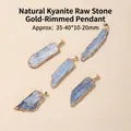 Pendentif en pierre de cyanite bleue naturelle avec bord doré pour bijoux 40mm - Pendentif en Cyanite Brute Bordure Dorée / Bleu/Or