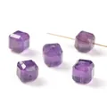 Paarse facetgeslepen kubusvormige natuurlijke amethist kralen voor DIY sieraden maken - Gefacetteerde Vierkante Kubusstijl / 7-8mm (1 Stuk) / Donkerpaars
