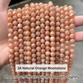 Hochwertige natürliche orangefarbene Mondstein-Rundperlen für die DIY-Schmuckherstellung - 3A Natürlicher Orange Mondstein