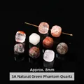 Hoogwaardige 8mm natuurlijke groene fantoomkwarts kubuskralen voor doe-het-zelf - Vierkante Stijl (JDXFK24-75) / 1 Stuk/Verpakking (8mm) / 3A Natuurlijke Groene Fantoomkwarts