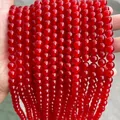 Perles rondes en agate cornaline rouge vif pour la création de bijoux et de bracelets - 6mm (env. 60pcs) / Rouge