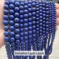 Vue macro de perles rondes bleues imitation lapis-lazuli en différentes tailles DIY - 4mm (Environ 90 Pcs/Brin) / Imitation Lapis Lazuli