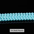Premium 7A grade light blue shell pearl round beads for DIY jewelry craft making - 4mm (Approx 90pcs) / 7A Lake Blue