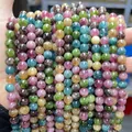 Perles rondes en pierres précieuses naturelles multicolores pour bijoux DIY de qualité - 6mm environ 60pcs / Calcédoine Look Tourmaline Optimisée