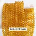 Premium synthetic K9 amber yellow crystal glass beads for DIY necklace jewelry making - 6mm / 60Pcs Set / Amber Yellow