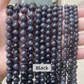 Perles rondes naturelles en pierre œil de chat noire pour accessoires bijoux DIY - 4mm 90 Pièces/Paquet / Noir