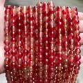 Perles rondes en calcédoine rouge mélangée naturelle pour la création de bijoux - 6mm environ 60pcs / Calcédoine Multicolore de Haute Qualité (Rouge Vin & Jaune)