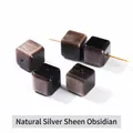 Natural silver obsidian square cube beads for custom DIY jewelry making accessories - Silver Obsidian Style (Approx 10mm) / 10mm / Silver Black