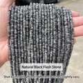 Natural 2mm black larvikite abacus spacer beads for professional DIY jewelry making - Abacus Beads / Approx 4x2mm 145 Pieces/Pack / Natural Black Flash Stone