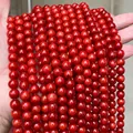 Perles rondes en calcédoine rouge naturelle pour la fabrication de bijoux et bracelets - 6mm environ 60pcs / Calcédoine du Xinjiang rouge vif optimisée