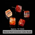 Natural translucent red hematoid quartz cube beads for DIY jewelry making 10-13mm - Natural Red Hematoid Quartz Cube