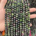 Perles rondes en calcédoine naturelle verte et rouge pour la création de bijoux - 6mm environ 60pcs / Pierre Précieuse Imitation Rubis Vert
