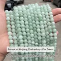 Perles rondes en calcédoine vert haricot pour la création de bijoux, 80-100 car. - 6mm (env. 60pcs) / Vert Haricot
