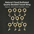 Natuurlijke gouden rutielkwarts kralenring met zilveren kwastjes, 6mm kralenmaat - Stijl met Kwastje Hanger / 6mm Kraaldiameter - 15mm ID / Natuurlijke Gouden Rutilated Kwarts Kraal Kwast Loopring (Koper)