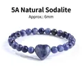 Natuurlijke blauwe sodaliet armband met hart en 6mm ronde kralen voor dames en meisjes - Blauwe sodaliet
