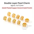Perlen-Abstandshalter in Antikgold-Optik für DIY-Schmuck, Größe 8,6 x 5,2 mm Stück. - Doppelschichtige hohle Blume (JDFTP19-57) / 5 Stück / Gold