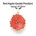 Natural red druzy agate geode pendant with gold-plated scalloped edge detail - 20-30mm / Red Agate Geode Pendant (Copper)