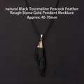 Collier pendentif en pierre brute de tourmaline noire naturelle avec fermoir doré - Tourmaline Noire Naturelle Pierre Brute Queue de Phénix Or
