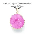 Natural rose red agate druzy stone pendant with gold plated edge, 20-30mm. - 20-30mm / Rose Red Agate Geode Pendant (Copper)