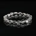 Natürliches Aquamarin-Bohnenarmband mit eisig-transparenten, unregelmäßigen Perlen - 7A Natürlicher Bergkristall Trommelstil / B 5-10 * L 6-14mm / Weiß/Klar