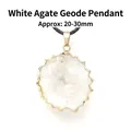 Natural white agate geode pendant with gold plated edges and black cord, size 20-30mm - 20-30mm / White Agate Geode Pendant (Copper)