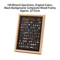 100 natürliche Mineralien und Steine im Holzrahmen für Sammler - Chinesisch Schwarzer Hintergrund / 100 Mineralien Set / Naturholzfarbe