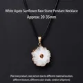 Pendentif en agate blanche naturelle en forme de tournesol avec cordon noir réglable - Tournesol Blanc