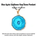 Natural blue agate geode slice sunflower pendant with gold rim, approx 20-35mm diameter. - Blue