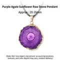 Natural purple agate geode slice sunflower pendant necklace with gold plated rim - Purple