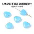 Heart-shaped optimized blue chalcedony stone beads 12mm for DIY jewelry projects - 12mm Single Piece (Vertical Hole) / Blue Chalcedony
