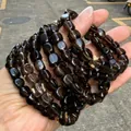 Handgemaakte armband van zwarte aquamarijn met onregelmatige suikerboon kralen - Natuurlijke Rookkwarts Stijl / 6-8mm / Rookkleurig/Donkerbruin