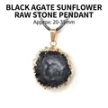 Collier pendentif tournesol en agate noire naturelle irrégulière avec bords dorés - Pendentif Tranche de Pierre Brute d'Agate Tournesol (Cuivre) / Noir